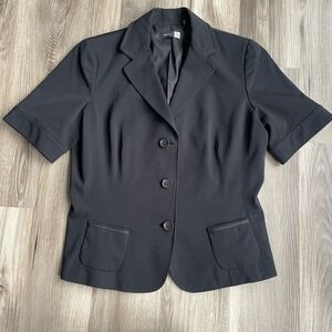Saks Fifth Avenue Womens Black Short Sleeve Blazer Sz 14 Whimsigoth Witchy Y2K‎